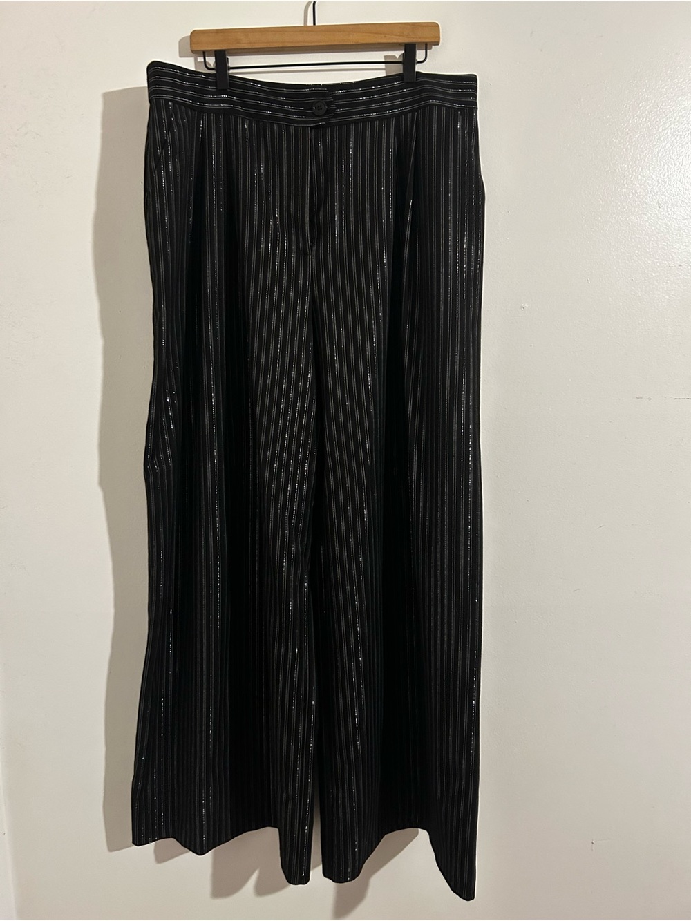 Nasty Gal black & metallic pinstripe wide leg high waist pants